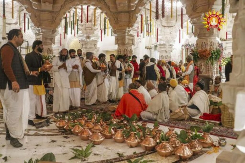 Before the consecration ceremony of Ram Mandir in Ayodhya, priests undertake 'puja' rites.